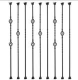 Balusters for Staircase Interior - Stair Spindles, Banister, Hollow, 1/2inch x 44inch, Single Basket, Double Basket, Single Twist Iron Balusters and Swivel Shoes (Pack of 9), Satin Black