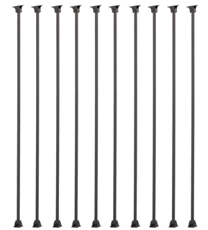 Balusters for Staircase Interior - Stair Railing Indoor Spindles, Iron Balusters Banister, Hollow Square, 1/2inch x 44inch, Plain Iron Balusters and Swivel Shoes (Pack of 10), Satin Black