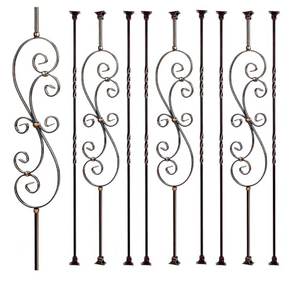 Oil Rubbed Copper Staircase Balusters - 1/2inch x 44inch, Metallic Railing Featuring Radiant Sheen, S-Curve Flower Decoration and Double Twist Balusters with Swivel
