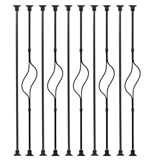 Balusters for Staircase Interior - Stair Railing Spindles, Iron Banister, Hollow Square, 1/2inch x 44inch, Crescent and Straight Balusters and Swivel Shoes (Pack of 10), Satin Black