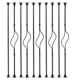 Balusters for Staircase Interior - Stair Railing Spindles, Iron Banister, Hollow Square, 1/2inch x 44inch, Crescent and Straight Balusters and Swivel Shoes (Pack of 10), Satin Black