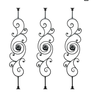 Balusters for Staircase Interior - Stair Railing Spindles, Iron Balusters Banister, Hollow Square, 1/2inch x 44inch, Intricate Flower Iron Balusters and Swivel Shoes (Pack of 3), Satin Black