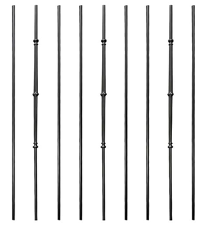 Round Balusters Stair Railing - 5/8 in. x 44 in, Venetian Iron Balusters Hollow, Double Knuckle and Round Plain Iron Railing (Pack of 9), Fluted and Lite, Satin Black,