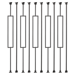 Balusters for Staircase Interior - Contemporary Rectangle Spindles, Banister, Hollow, 1/2inch x 44inch, Square Panel Iron & Plain Iron Balusters and Swivel Shoes (Pack of 10), Satin Black