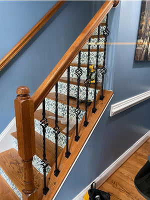 Balusters for Staircase Interior - Stair Spindles, Banister, Hollow, 1/2inch x 44inch, Single Basket, Double Basket, Single Twist Iron Balusters and Swivel Shoes (Pack of 9), Satin Black